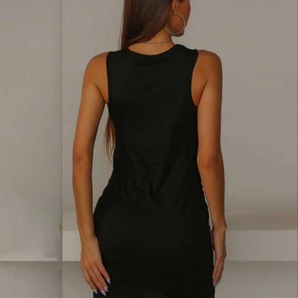 Drawstring Ruched Fitted Black Tank Dress 🖤 - Picture 2 of 3